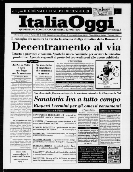 Italia oggi : quotidiano di economia finanza e politica